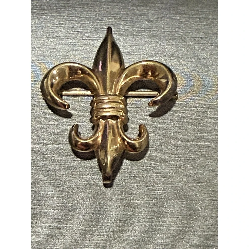 VTG  Flour De Lis Gold Filled Brooch Pin Pendant Rhinestones Brooch 1/20 12K GF‎